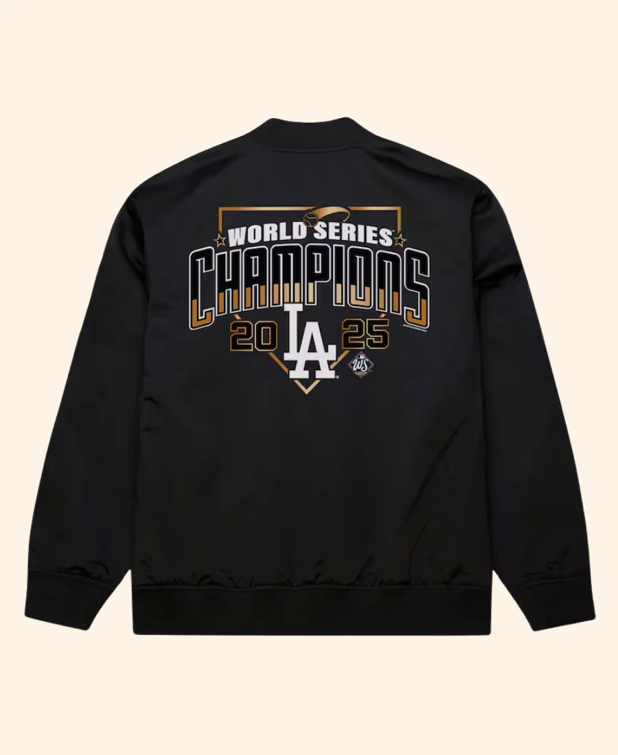 Los Angeles Dodgers Mitchell 2025 World Series Champions Bomber Jacket Black Back Image