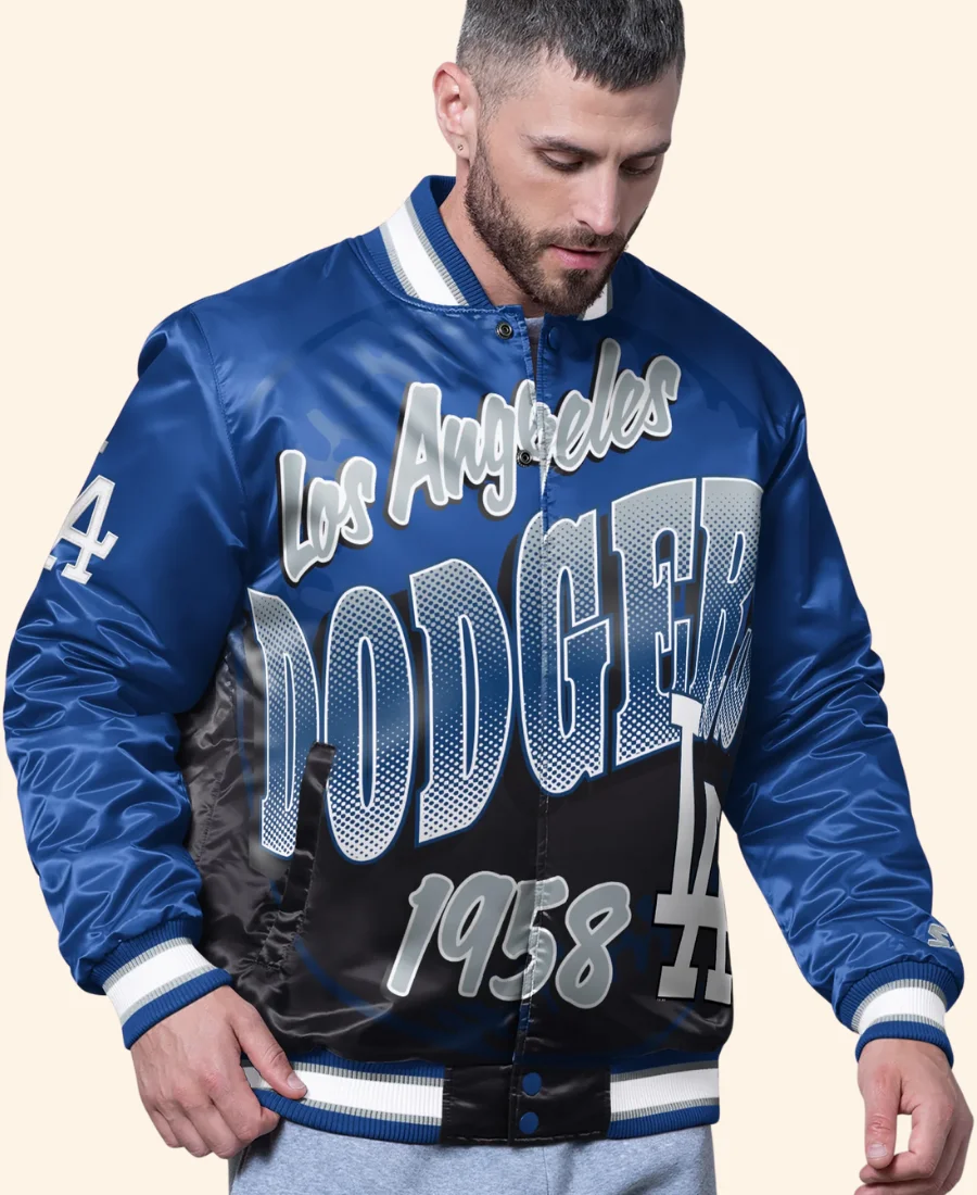 Los Angeles Dodgers Pass Rush Satin Varsity Jacket Front Image