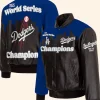 Los Angeles Dodgers Royal 2025 World Series Champions Leather Jacket Front And Back Image