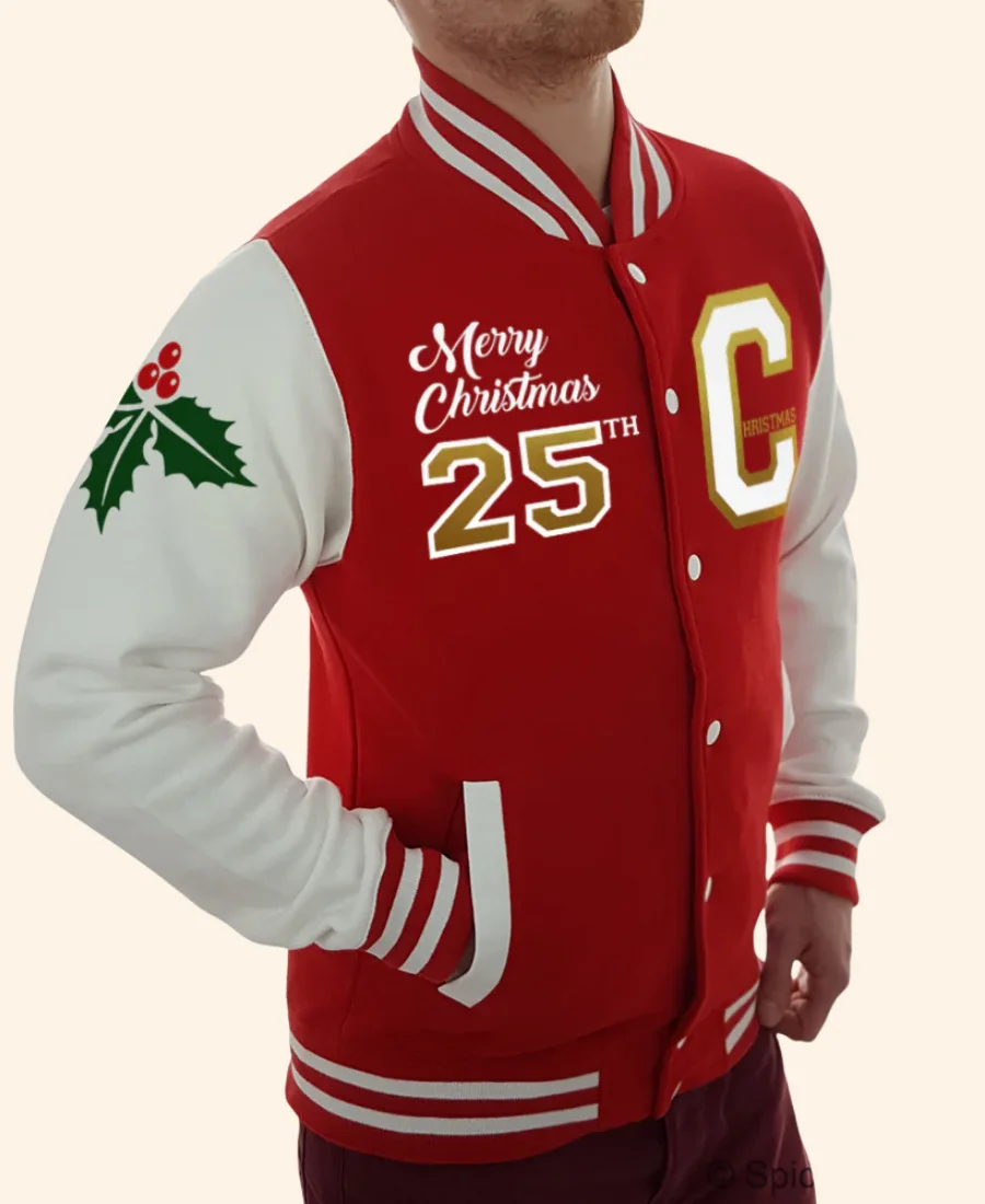 Merry Christmas Varsity Jacket Closure Image