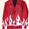 Meteor Flames Leather Biker Jacket Red Front Image