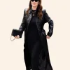 Michelle Dockery NYC 2025 Black Leather Trench Coat Front Image