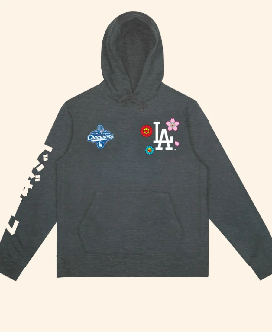 Murakami x Los Angeles Dodgers 2025 World Series Champions Hoodie Grey Front Image
