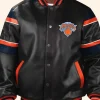 NY Knicks Leather Varsity Jacket Front Image
