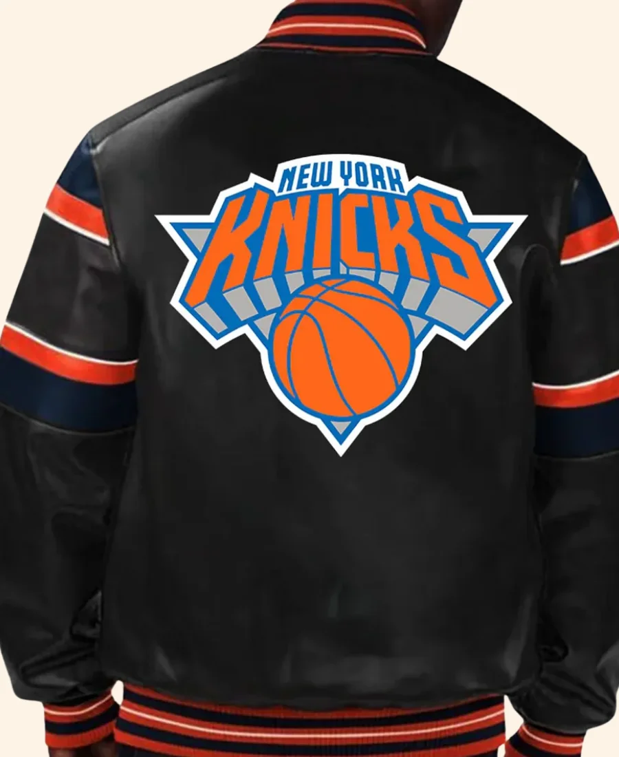 NY Knicks Leather Varsity Jacket back Image
