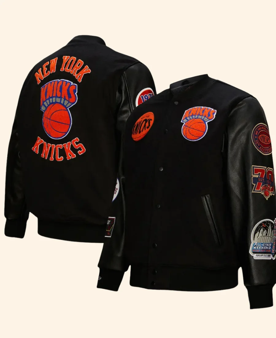 NY Knicks Letterman Varsity Jacket Front & Back Image