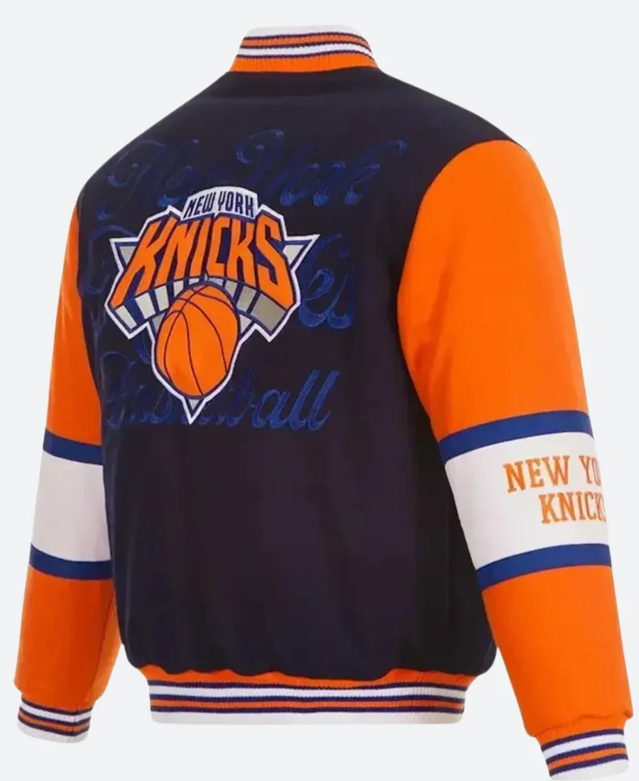 NY Knicks Letterman Navy Blue & Orange Jacket - Image 2