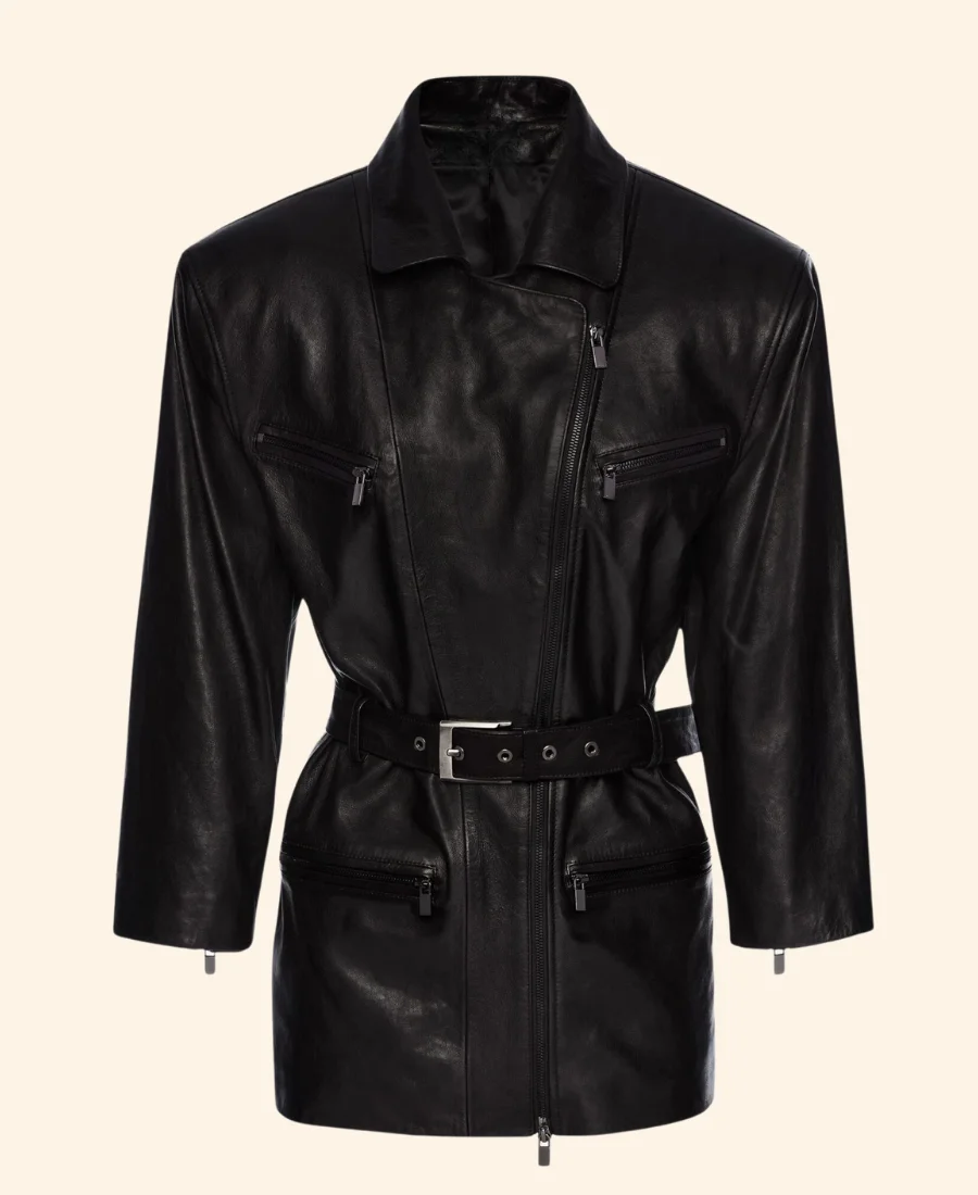 NYC 2025 Barbara Palvin Leather Jacket Clear Collar Image