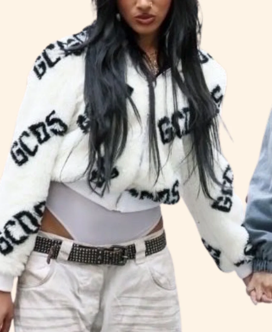 NYC 2025 Katseye's Lara Raj Fur Jacket Closure Front Image