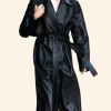 Naomi Watts NYC 2025 Black Leather Trench Coat Front