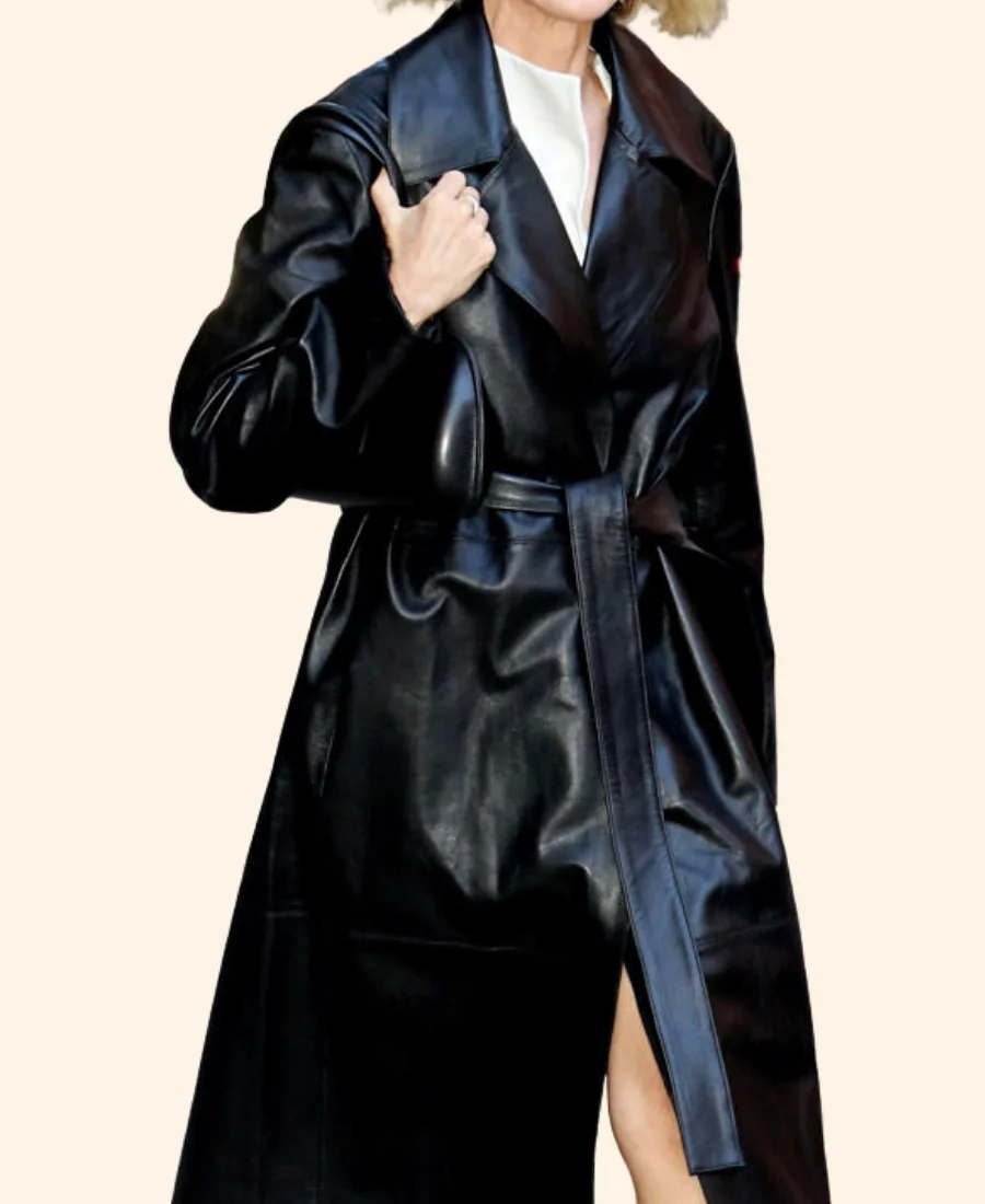 Naomi Watts NYC 2025 Black Leather Trench Coat Image