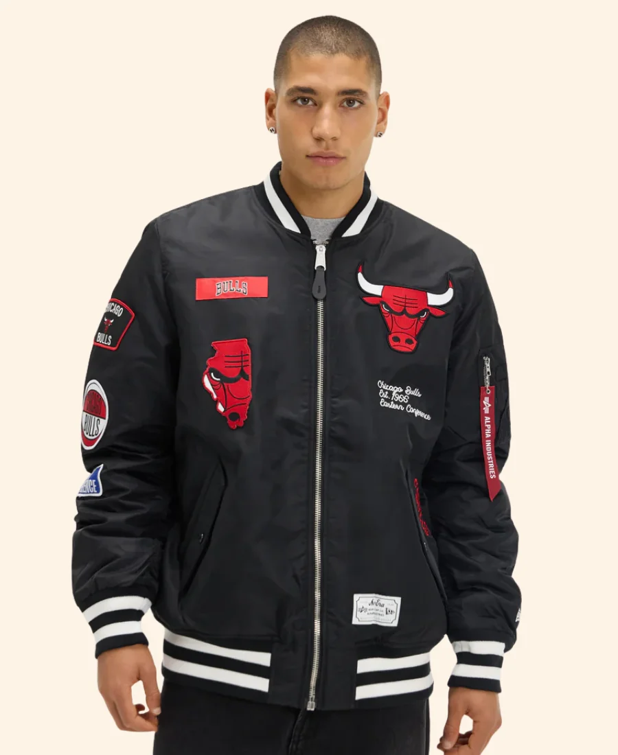 New York Knicks Alpha MA-1 Bomber Jacket Black Front Image