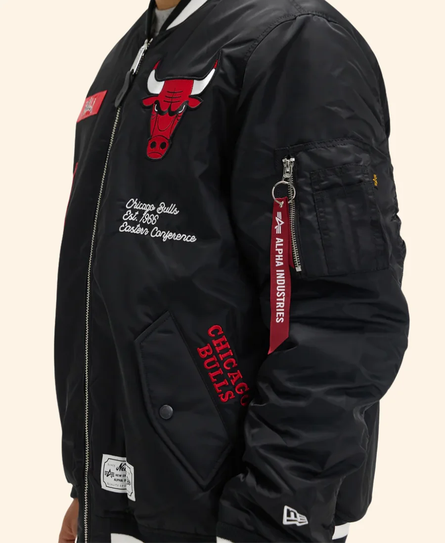 New York Knicks Alpha MA-1 Bomber Jacket Black Sleeves Image