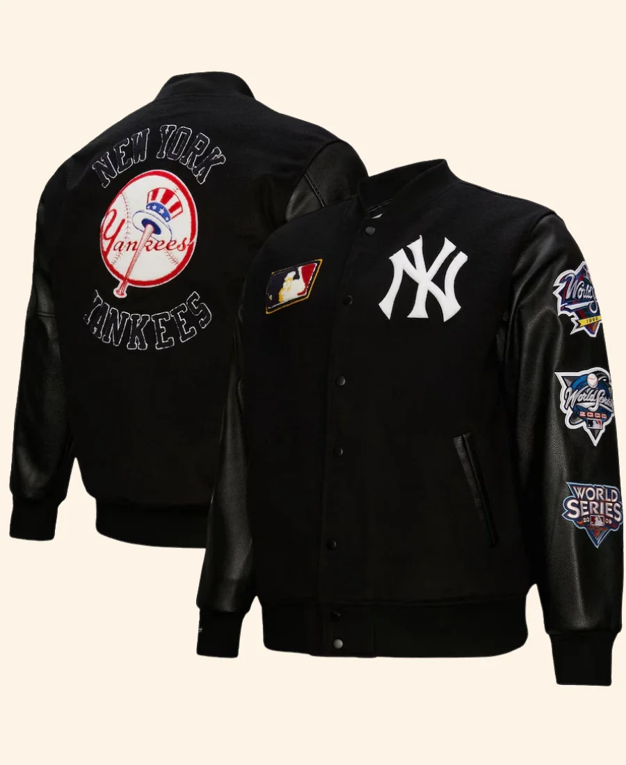 New York Yankees Black Out Varsity Jacket Front And Back Image