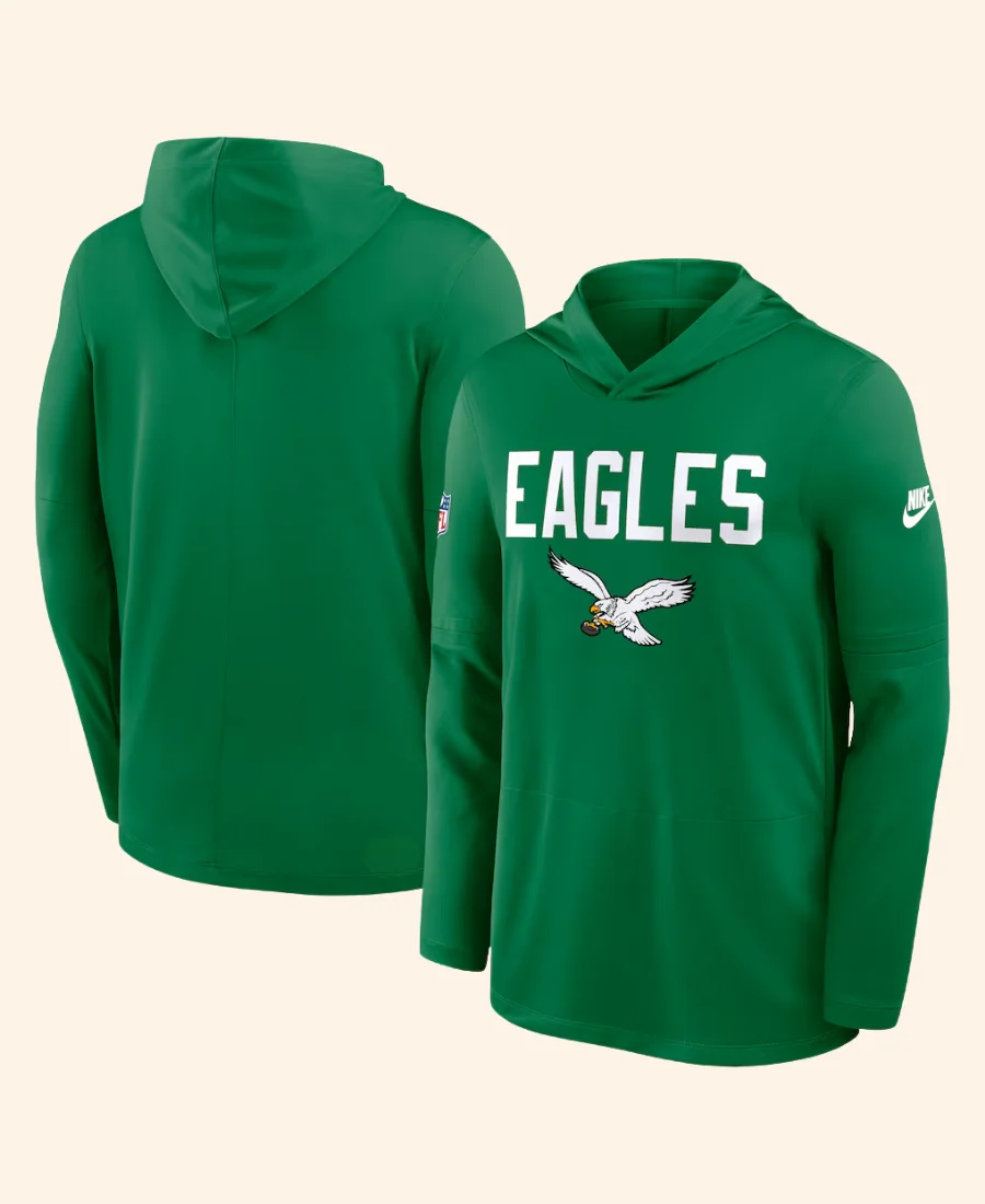 Nick Sirianni Eagles Kelly Green Long Sleeve Hoodie Front And Back Image