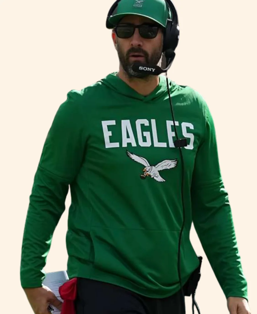 Nick Sirianni Eagles Kelly Green Long Sleeve Hoodie Front