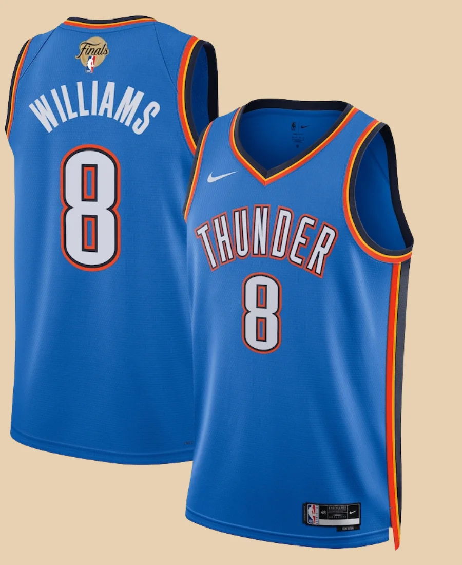 OKC Thunder Jalen Williams Blue Jersey Front And Back Image