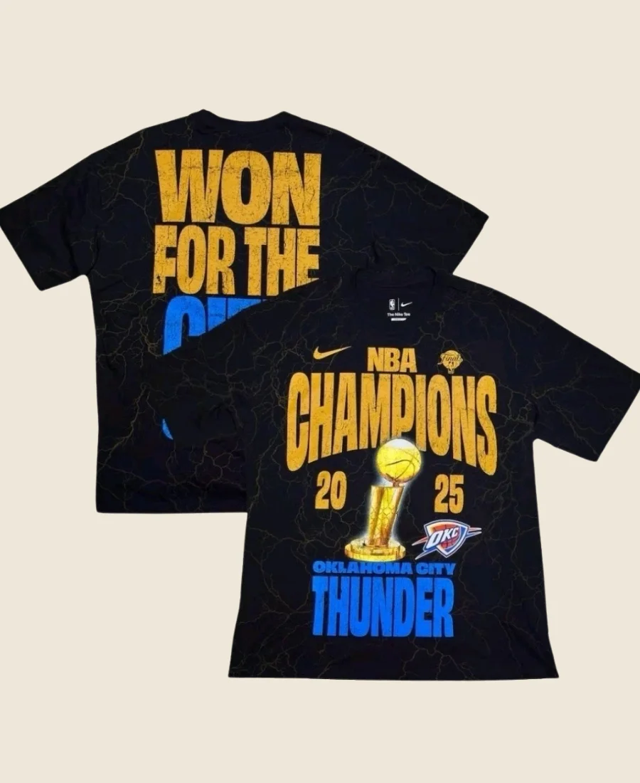 OKC Thunder Larry O'Brien Trophy T Shirt Front And Back Image
