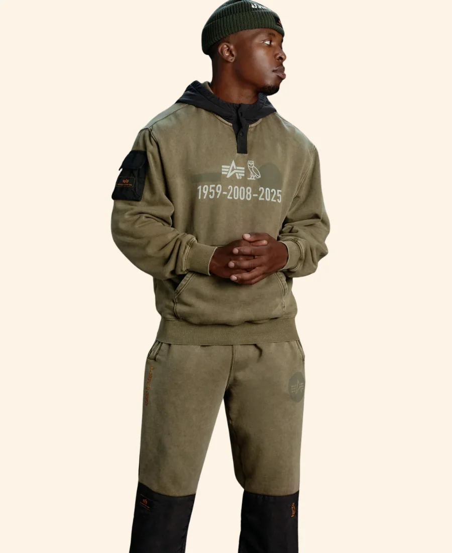 OVO Alpha Industries Garment Dyed Hoodie Front