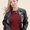 Olivia Hartley H&M Black Leather Racer Jacket Front Image