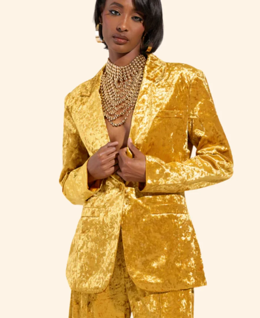On Brand with Jimmy Fallon Azhelle Wade Velvet Blazer Full Image
