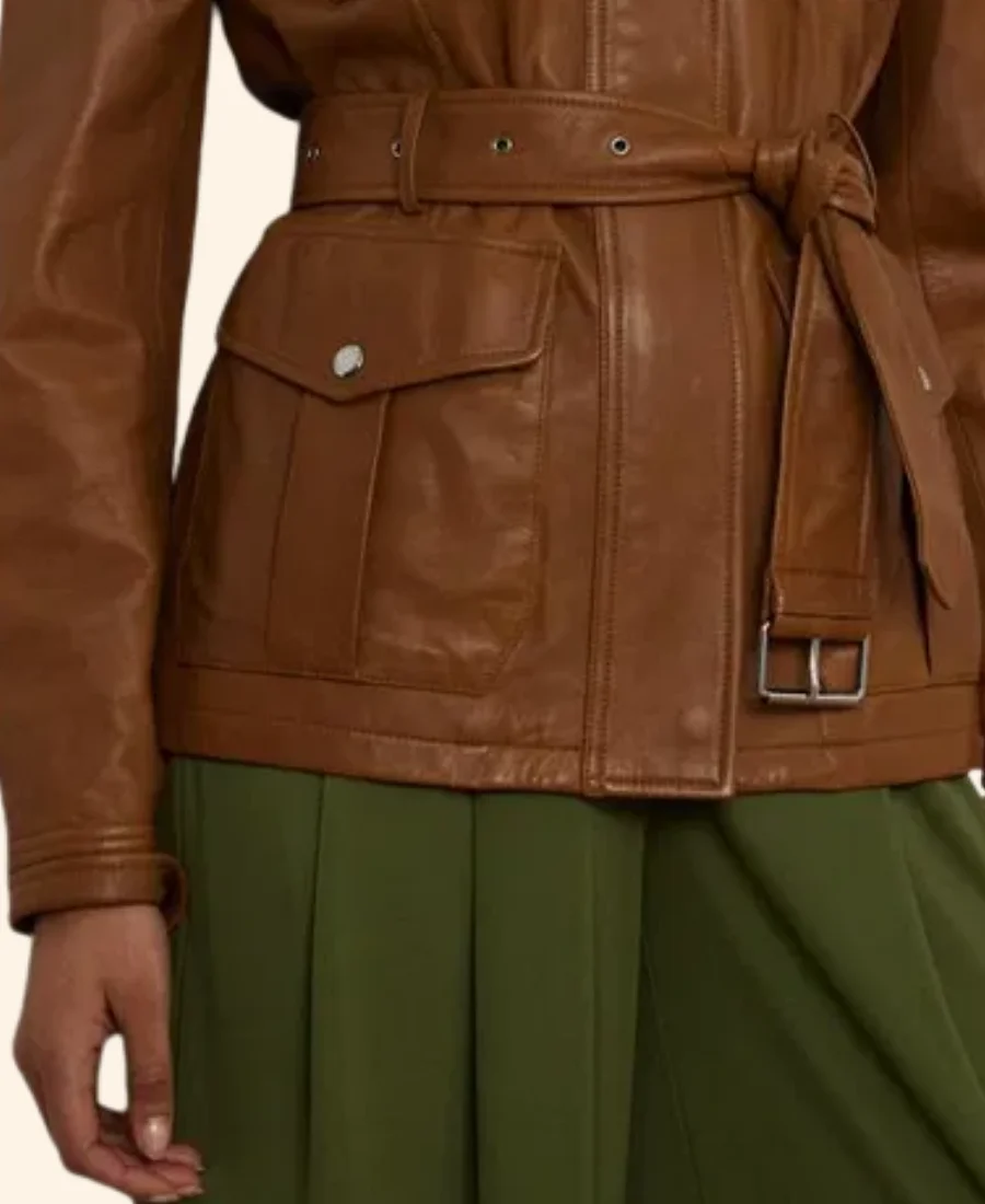 On Brand with Jimmy Fallon Emily Trent Leather Jacket Bottom Image