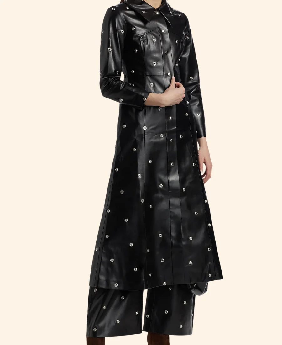 Only Murders In The Building S05 Mabel Mora Grommet Leather Coat Full Image