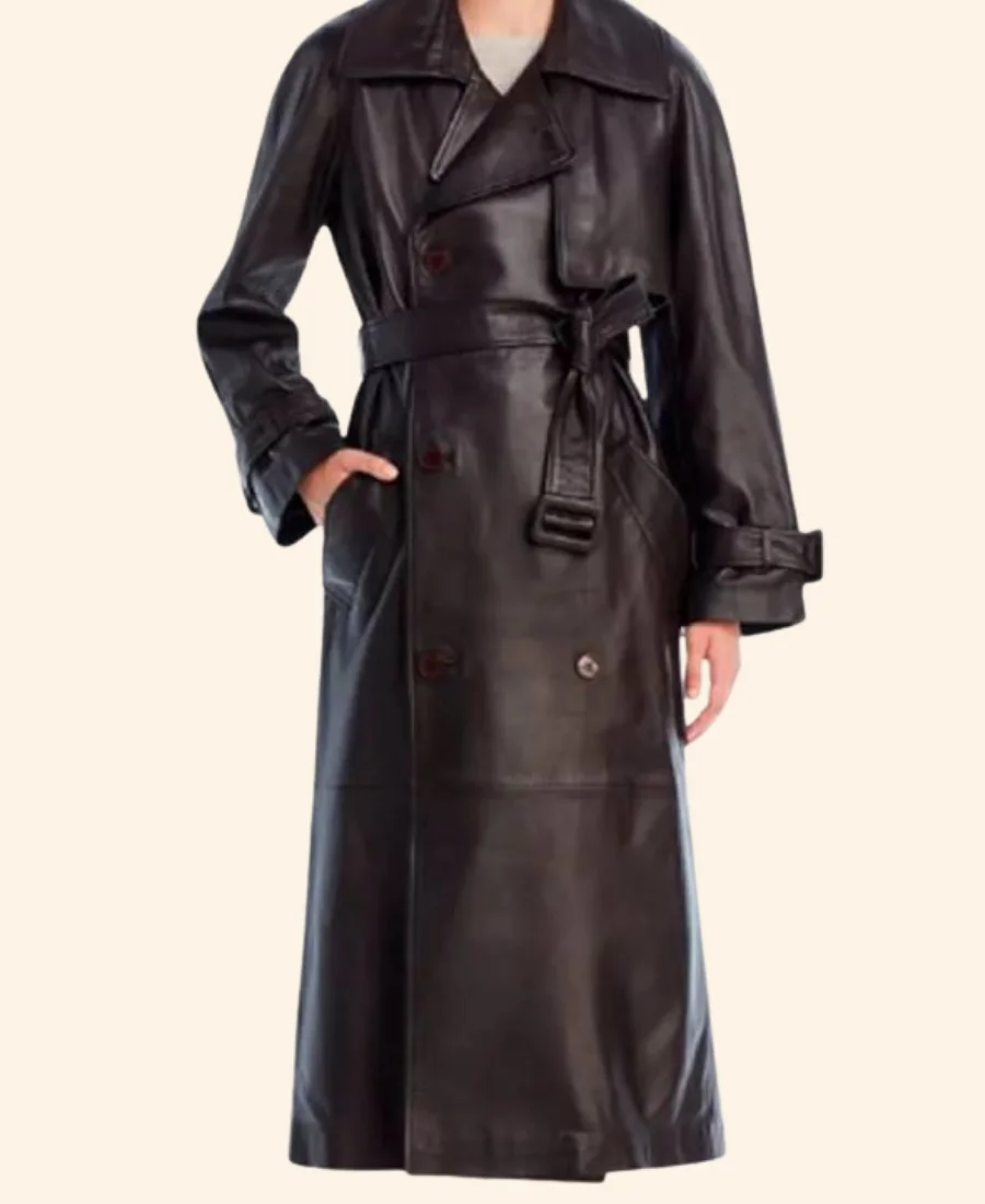 Only Murders In The Building S05 Mabel Mora Leather Trench Coat Front Image