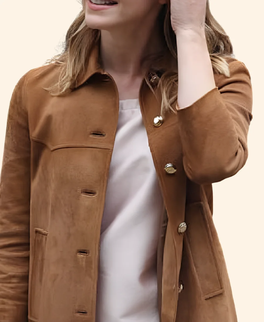 Paris Fashion Week 2026 Emma Watson Suede Leather Coat Zoom Image