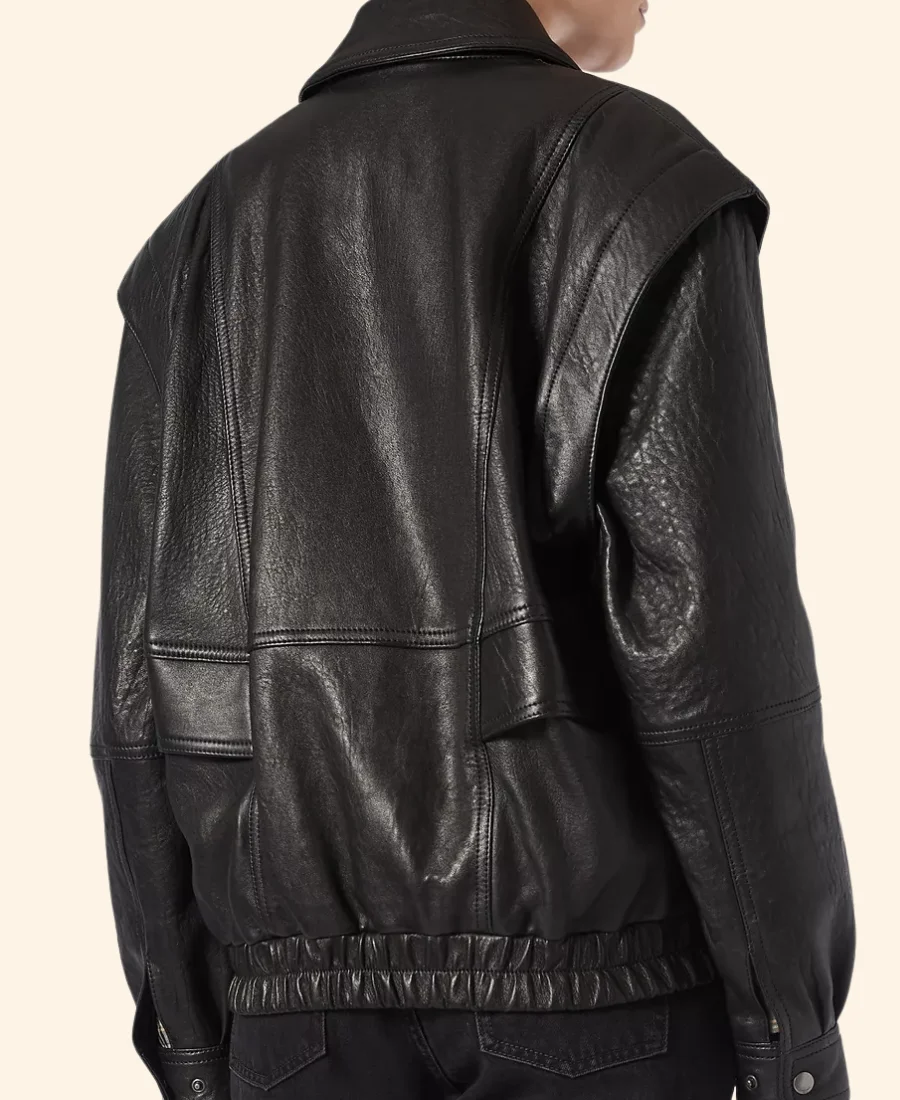 Paris Fashion Week Cristin Milioti Leather Jacket Back Image