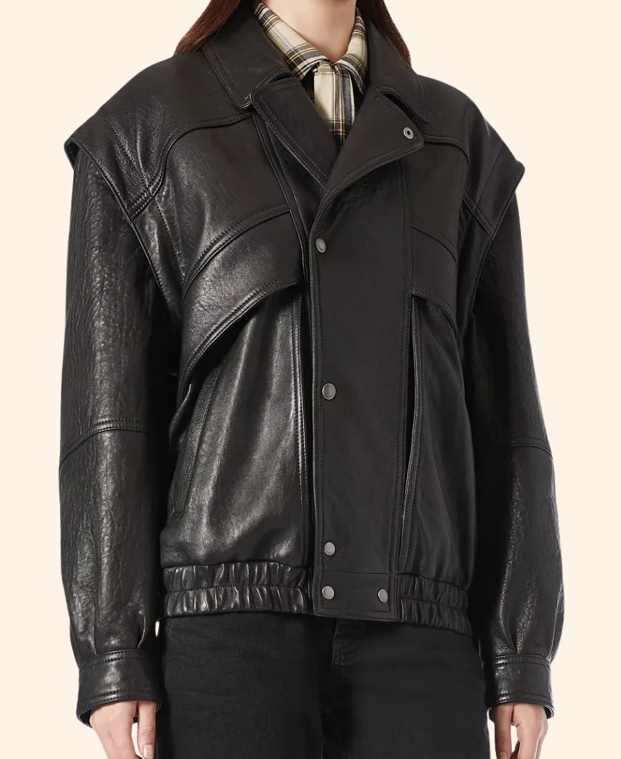 Paris Fashion Week Cristin Milioti Leather Jacket Closure Image