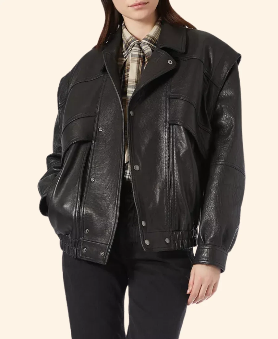 Paris Fashion Week Cristin Milioti Leather Jacket