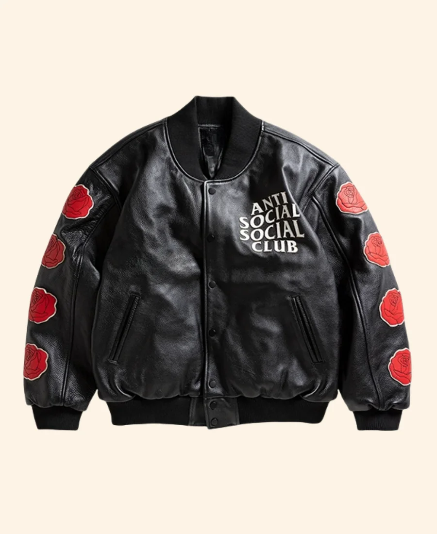 Petal To The Metal Leather Varsity Jacket Front Image