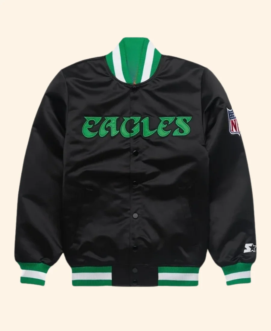 Philadelphia Eagles Black Varsity Jacket Front Image