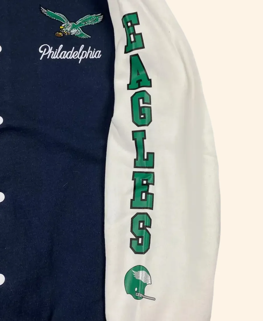 Philadelphia Eagles Grey Varsity Jacket Cross Image