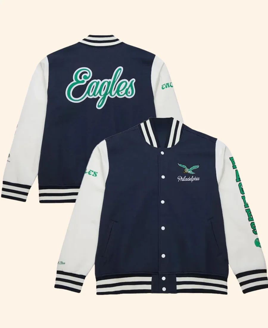 Philadelphia Eagles Grey Varsity Jacket Front Image