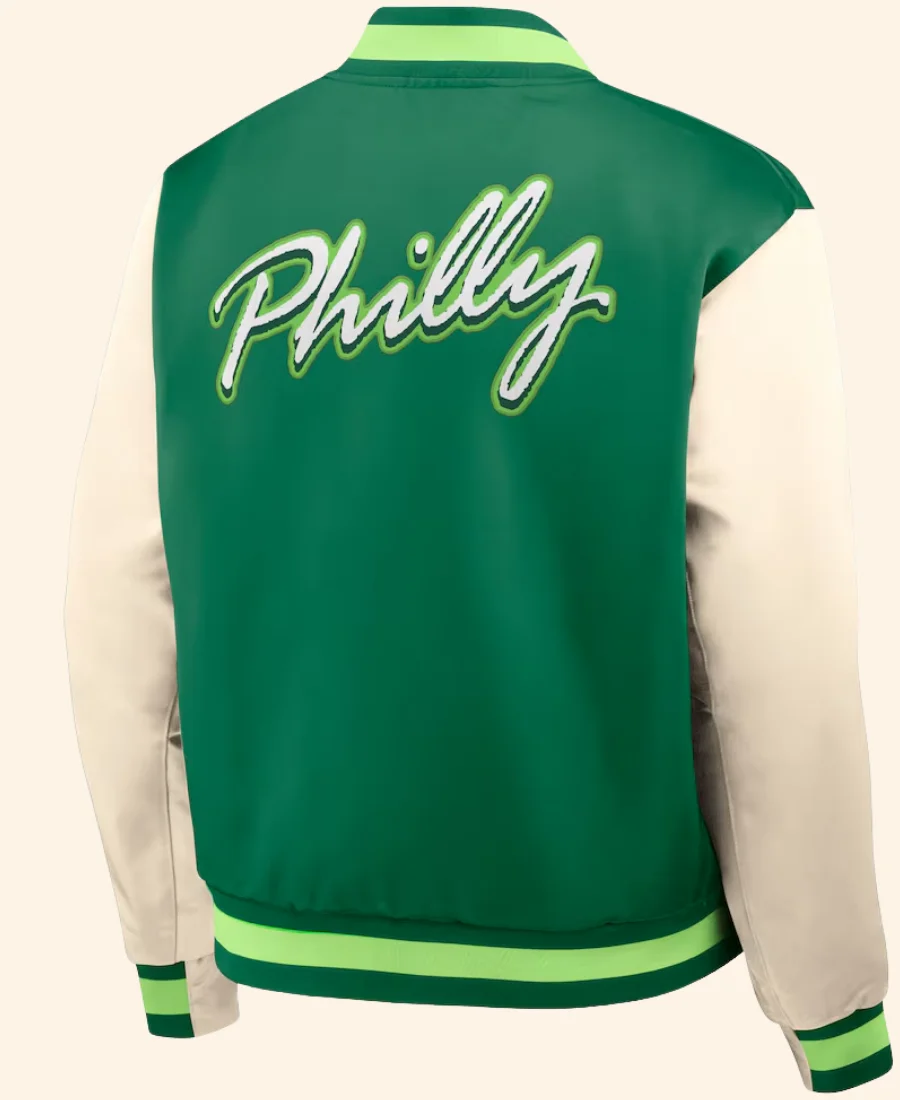 Philadelphia Eagles Rewind Legacy Varsity Jacket Back Image