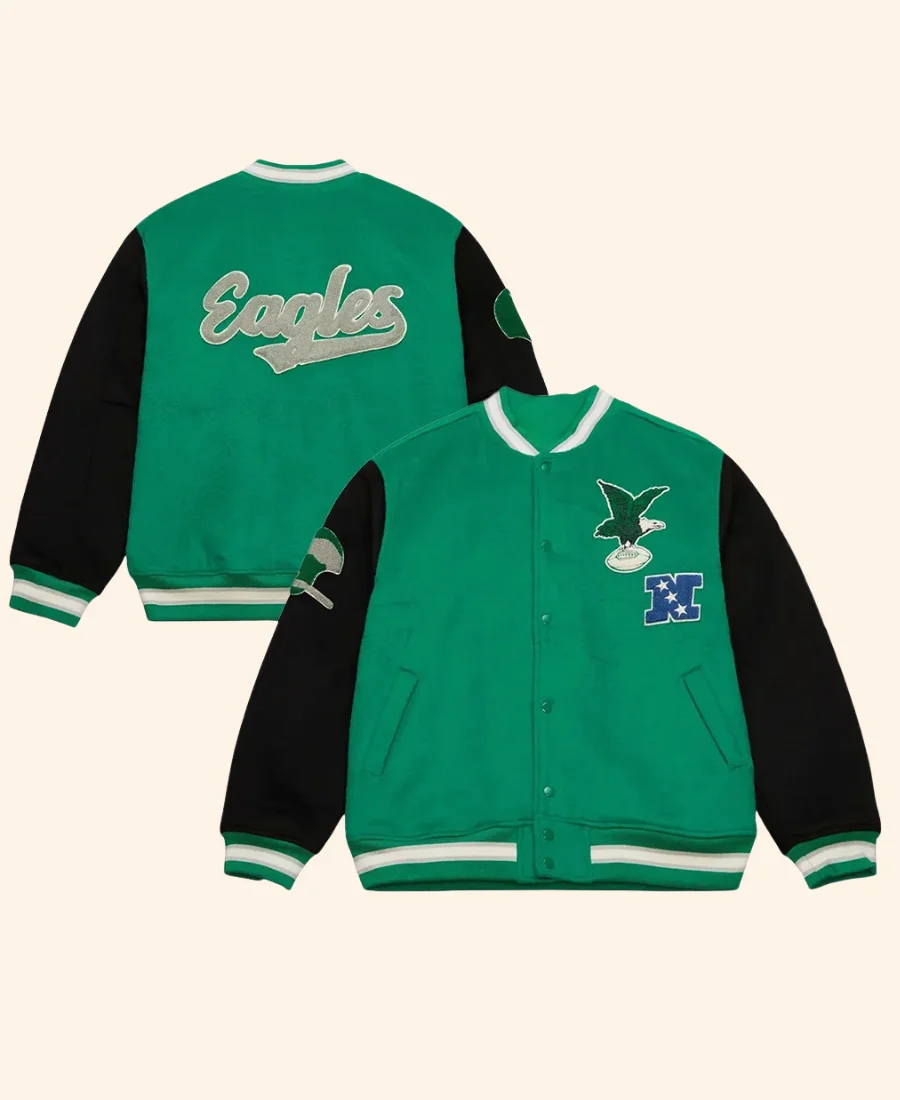 Philadelphia Eagles Team Legacy Varsity Jacket Front & Back Image
