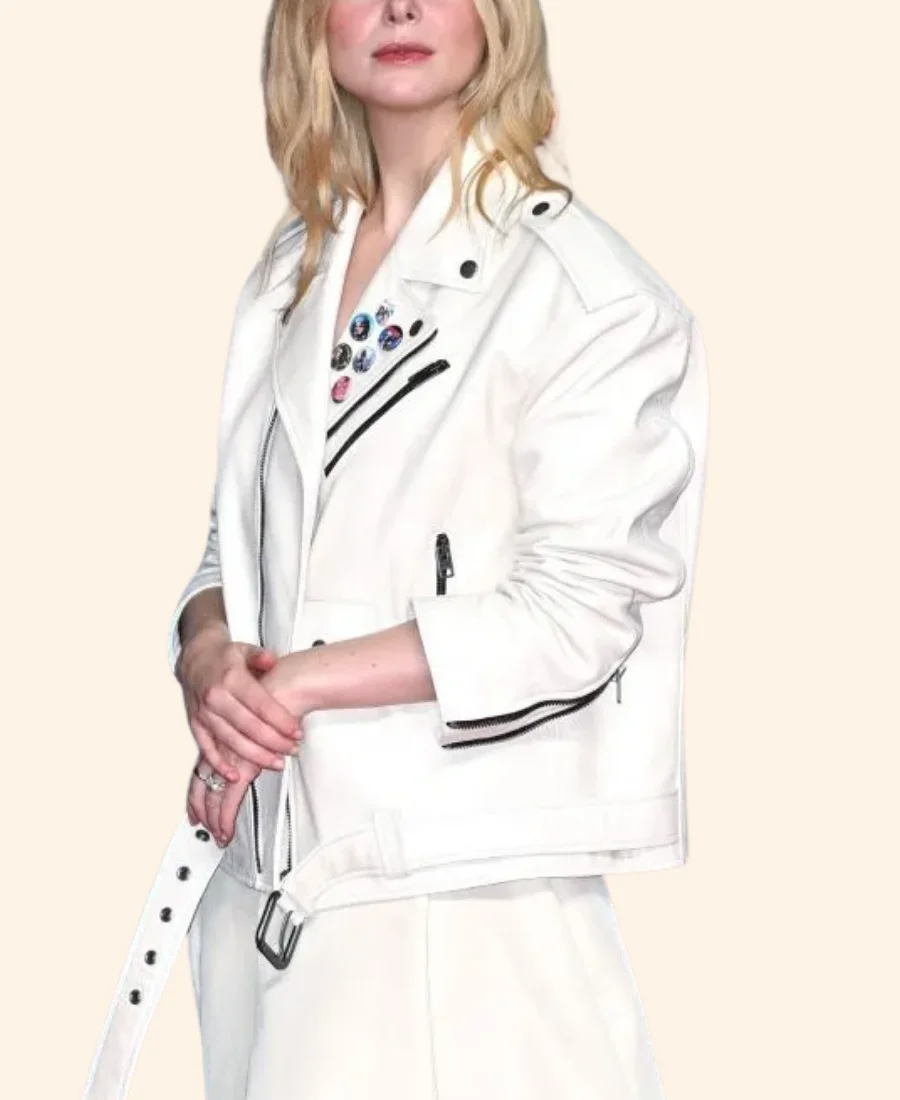 Predator_ Badlands 2025 Movie Premiere Elle Fanning Leather Jacket Front Image