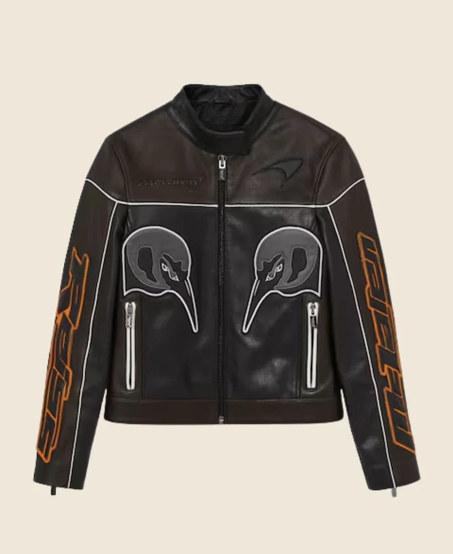 Reiss Mclaren F1 Team Leather Biker Jacket Black Front Image