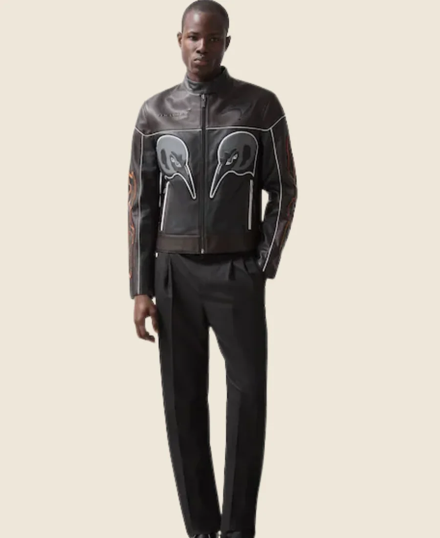 Reiss Mclaren F1 Team Leather Biker Jacket Black Image