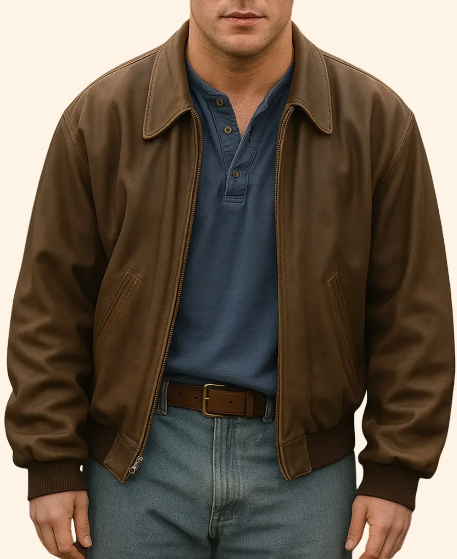 Roofman Channing Tatum Brown Leather Jacket Front Image