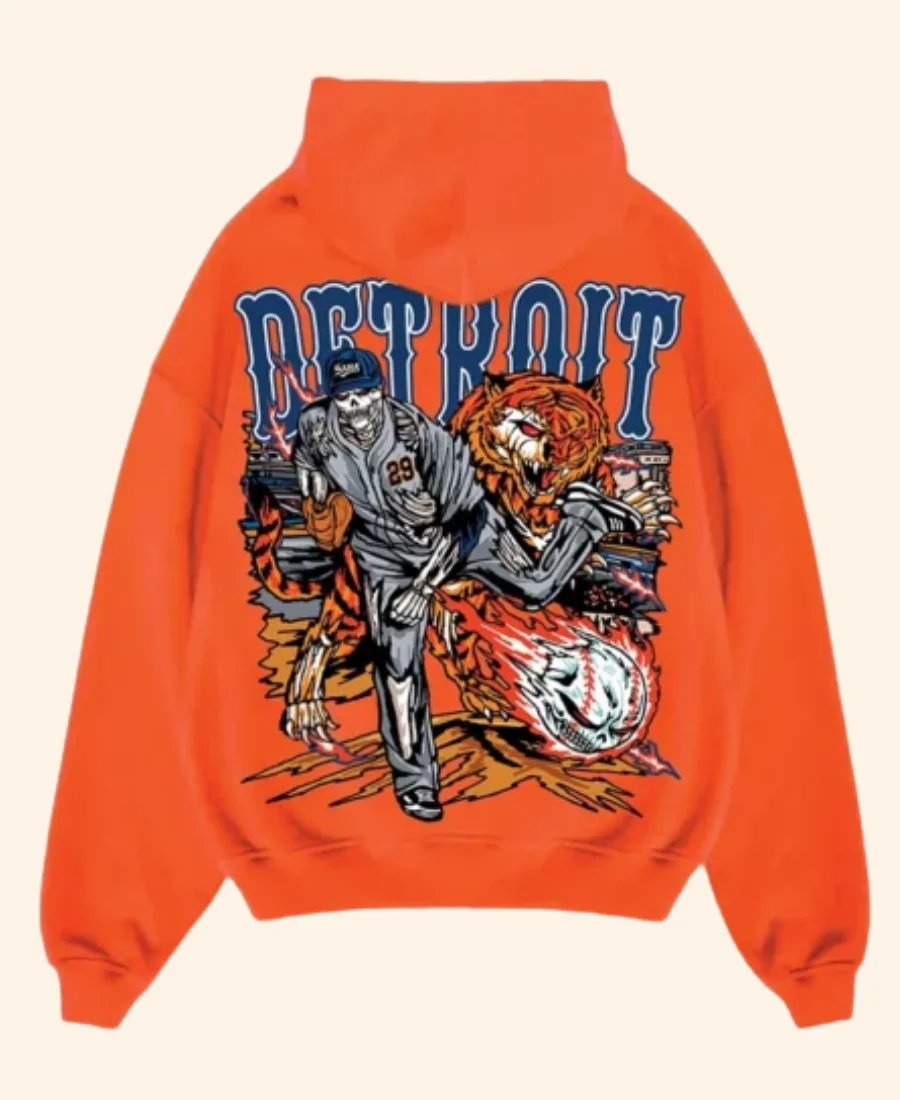 Sana X Detroit Tarik Skubal Hoodie Orange Back Image