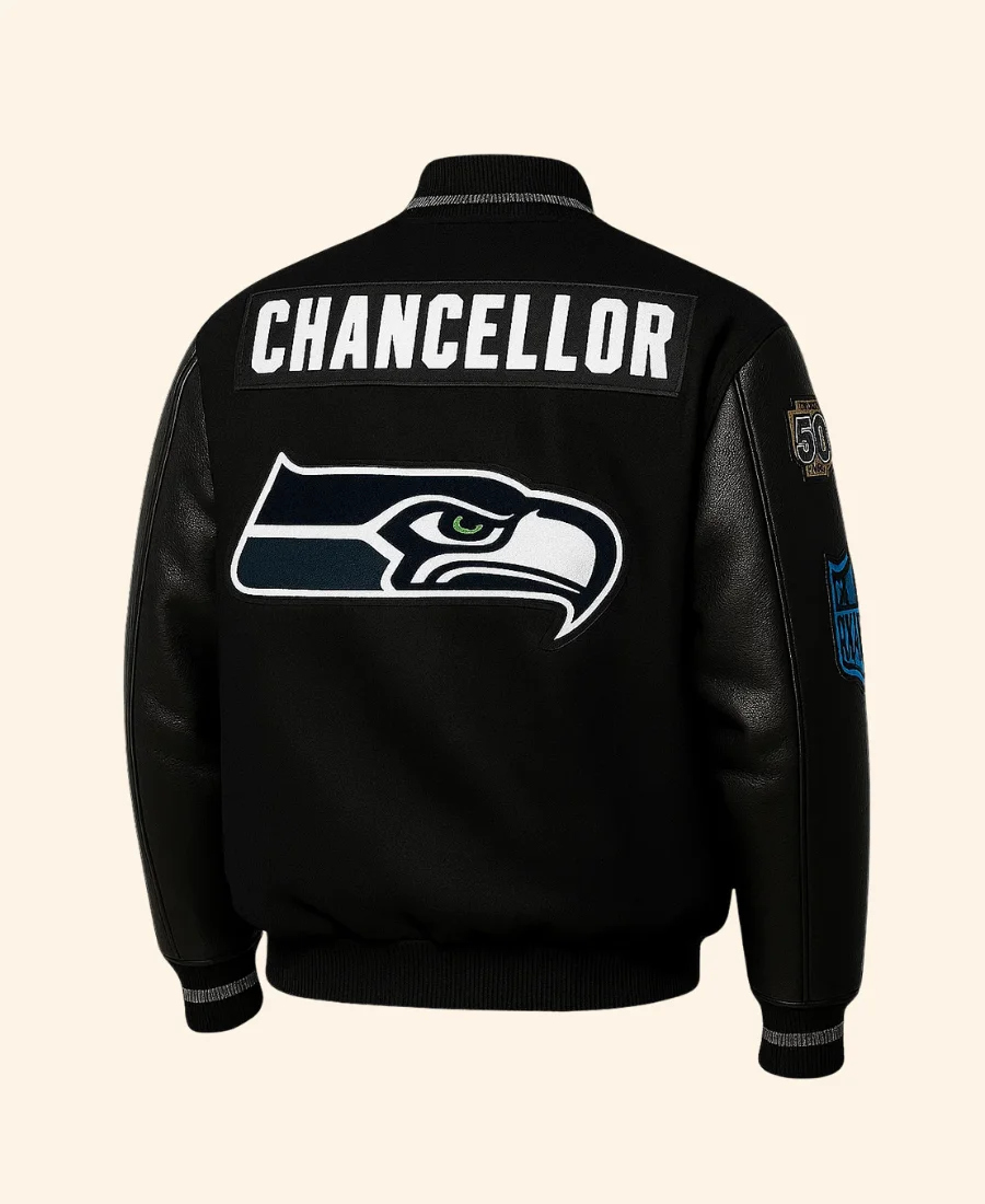 Seattle Seahawks Top 50 Players Varsity Jacket Style 02 Back Image