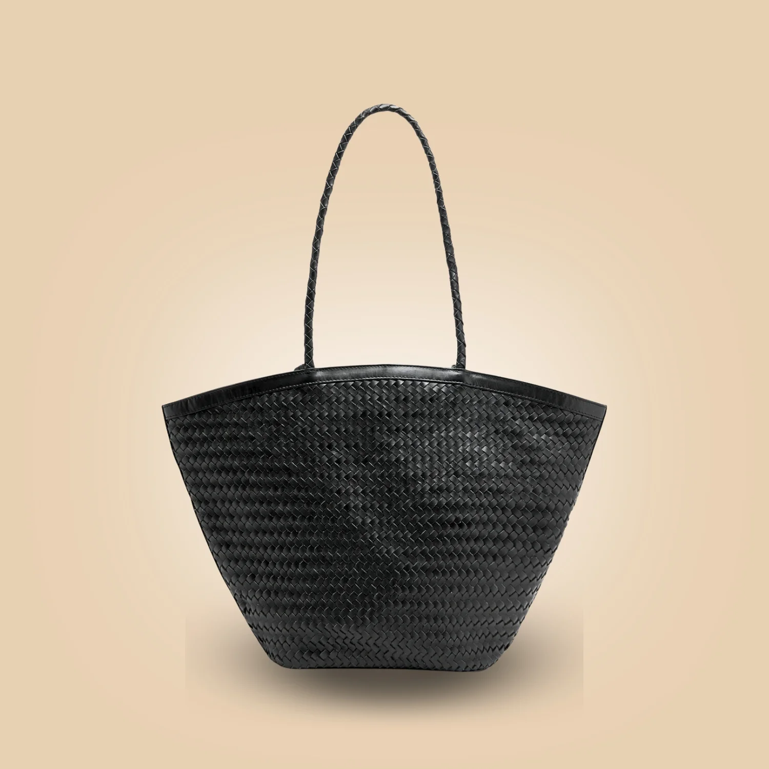 Classy Handmade Black Leather Woven Tote Bag