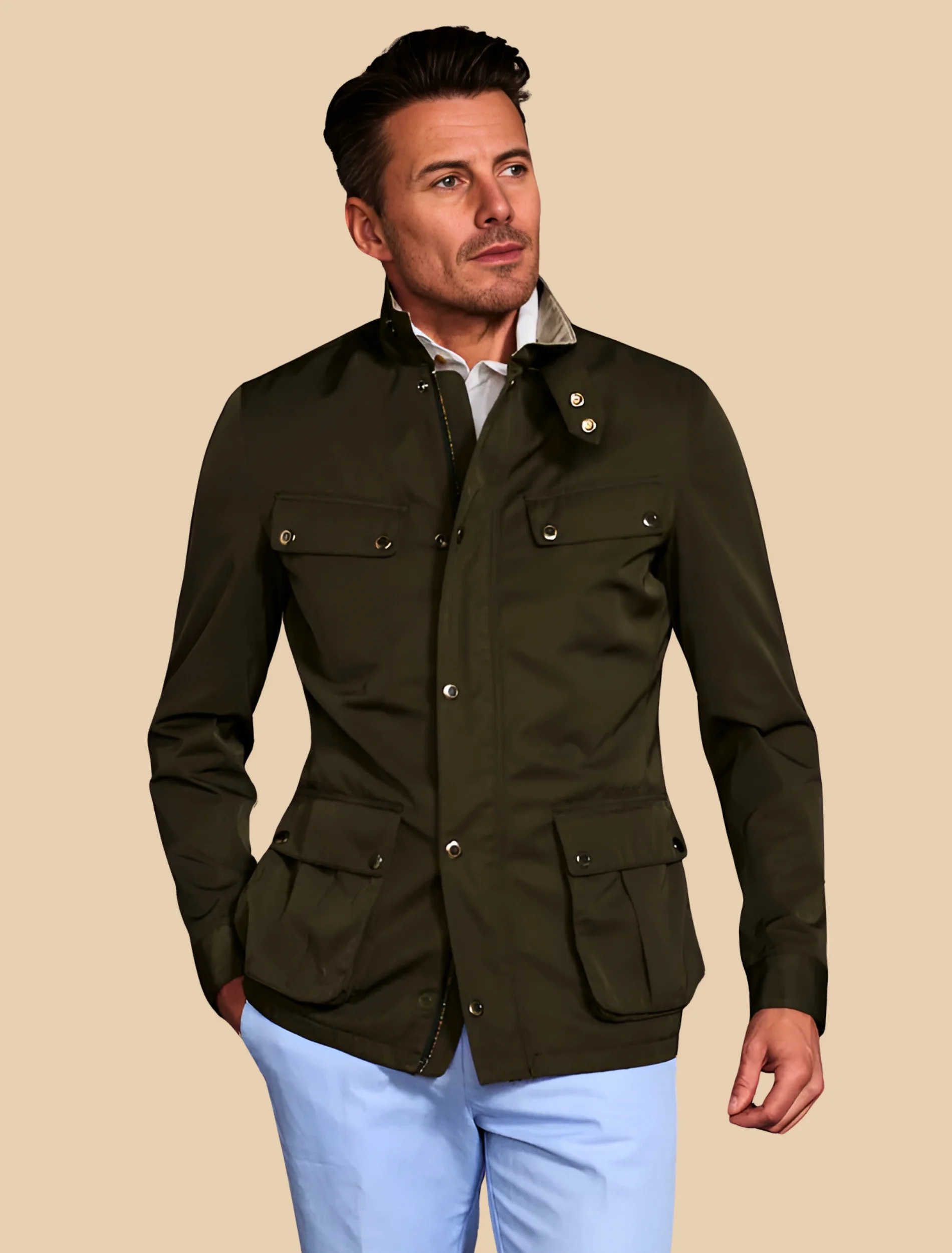 Classic Dark Green Cotton Safari Jacket