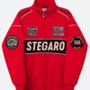 Stegaro Red Moto Bomber Jacket Front Image