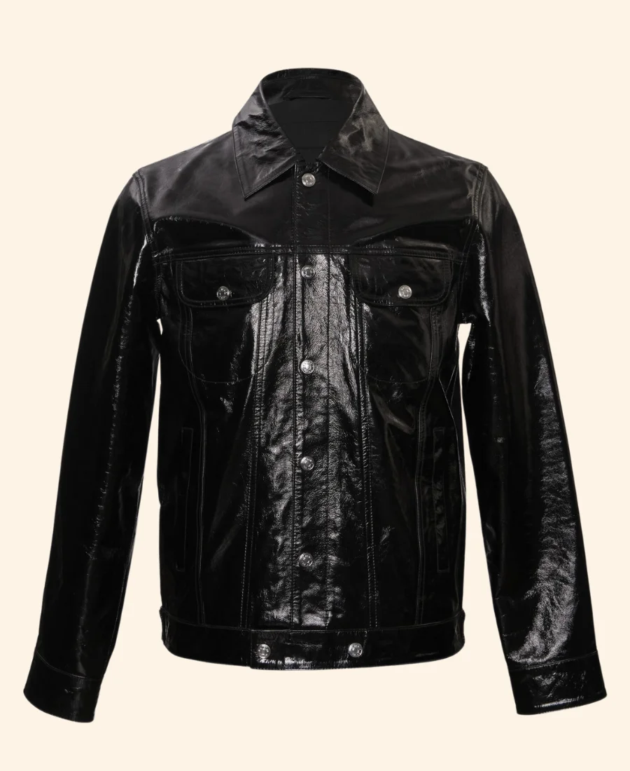 Style Me For Christmas Tiffany Black Leather Jacket Front Image