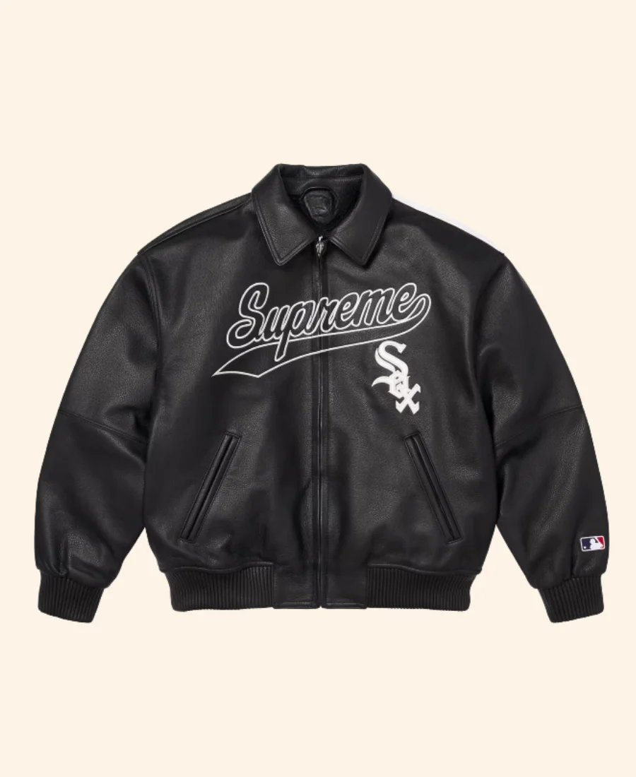 Supreme X Chicago White Sox Leather Jacket Black Front Image