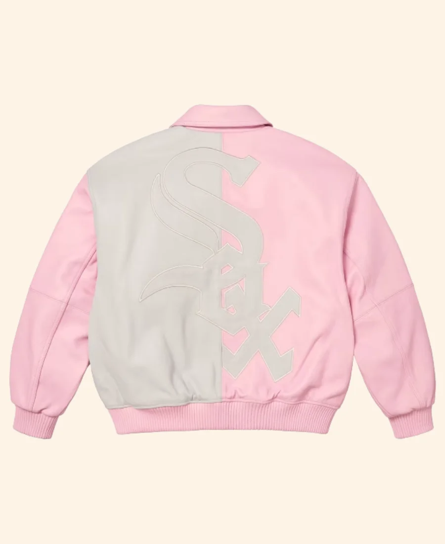 Supreme X Chicago White Sox Leather Jacket Pink Back Image